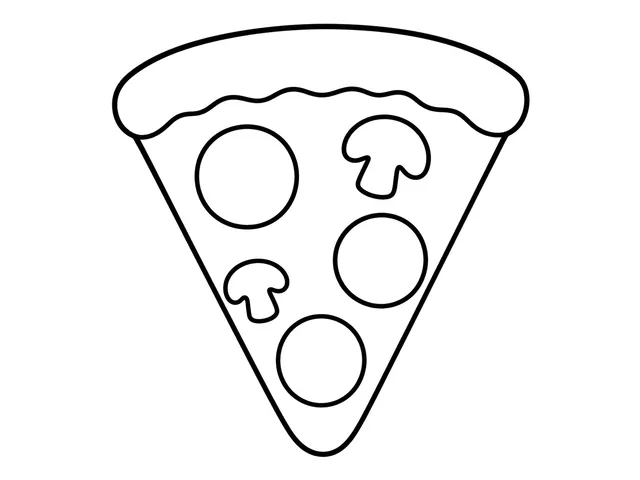 Pizza Slice black-and-white printable coloring page for Preschool, bold outlines and large easy-to-color shapes for a Pizza Slice coloring page