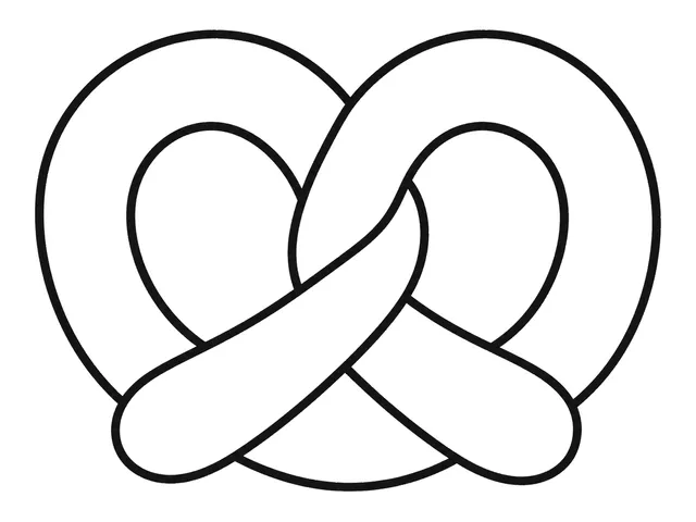 Pretzel black-and-white printable coloring page for Preschool, large twisted pretzel with bold looping sections