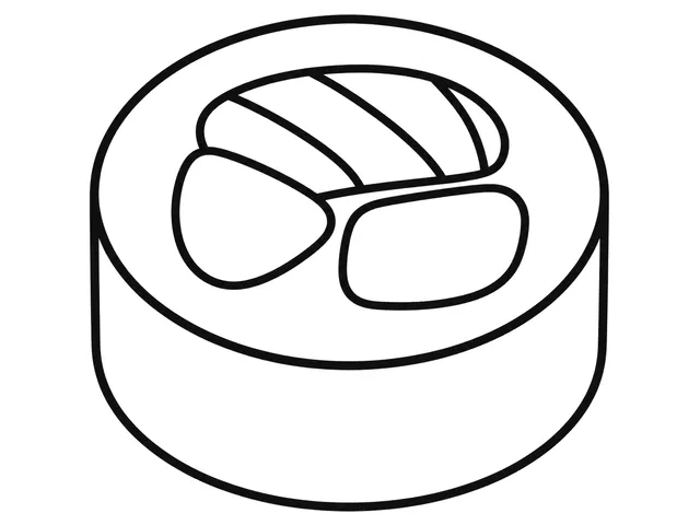 Sushi Roll black-and-white printable coloring page for Preschool, bold outlines and large easy-to-color shapes for a Sushi Roll coloring page