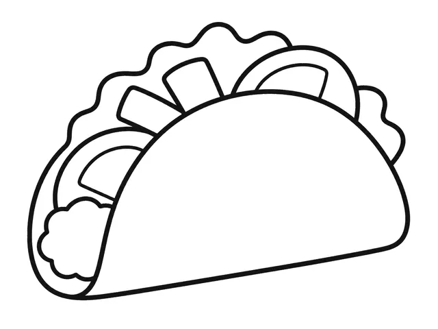 Taco black-and-white printable coloring page for Preschool, bold outlines and large easy-to-color shapes for a Taco coloring page