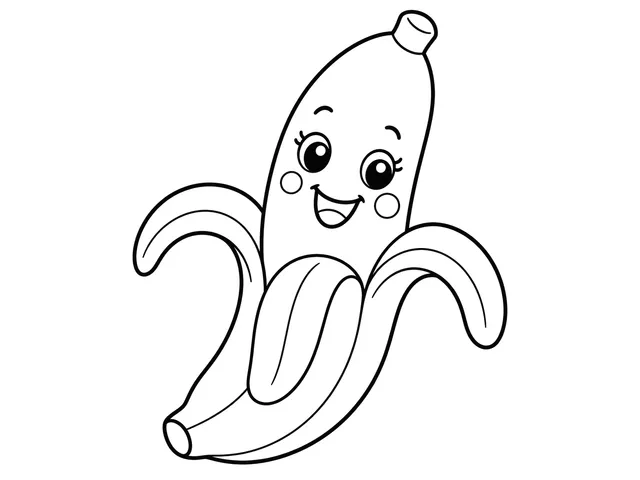 Banana black-and-white printable coloring page for Toddler, curved banana with a thick simple peel outline