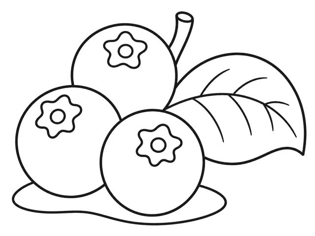 Blueberry black-and-white printable coloring page for Toddler, Round berry cluster with simple leaves.