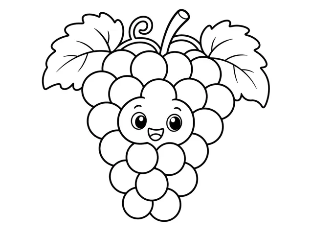 Grapes black-and-white printable coloring page for Preschool, bold outlines and large easy-to-color shapes for a Grapes coloring page