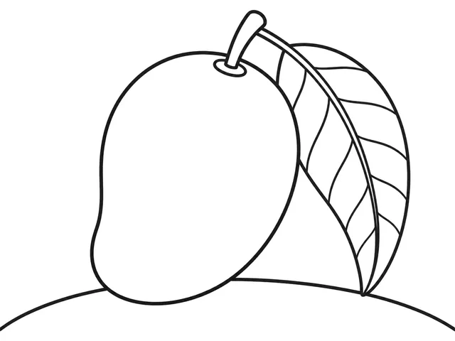Mango black-and-white printable coloring page for Preschool, bold outlines and large easy-to-color shapes for a Mango coloring page