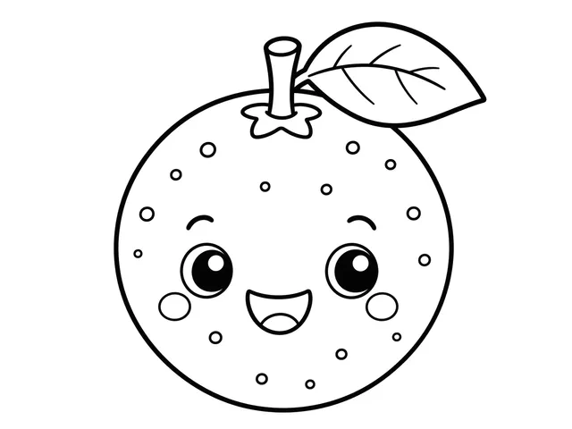 Orange black-and-white printable coloring page for Toddler, round orange with a simple leaf and large fruit shape