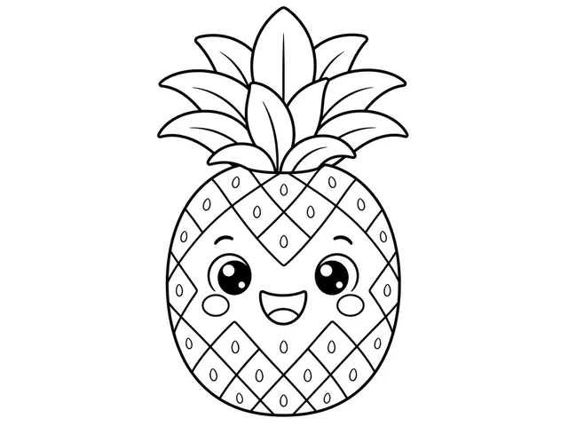 Pineapple black-and-white printable coloring page for Kids, bold outlines and large easy-to-color shapes for a Pineapple coloring page