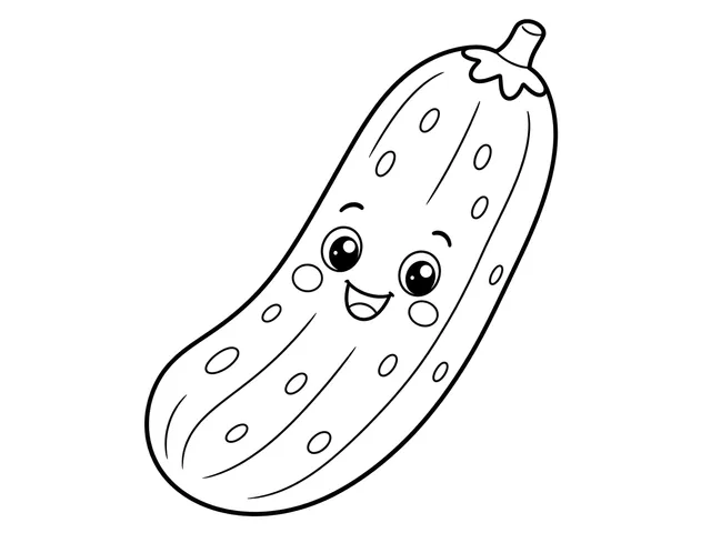 Cucumber black-and-white printable coloring page for Toddler, Whole cucumber with one clear seed-filled slice.