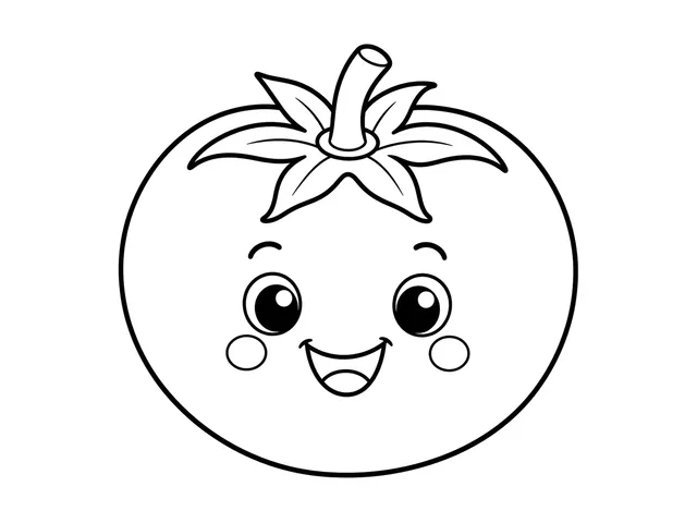 Tomato black-and-white printable coloring page for Toddler, round tomato with a clear leafy top and smooth broad body