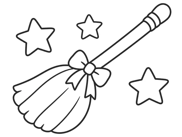 Witch's Broom black-and-white printable coloring page for Toddler, oversized friendly broom with rounded bristles and stars
