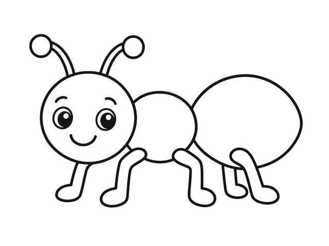 Ant black-and-white printable coloring page for Toddler, simple ant with three body sections and clear legs