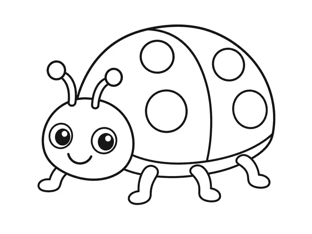 Beetle black-and-white printable coloring page for Toddler, rounded beetle with a split shell, six simple legs, and a leaf