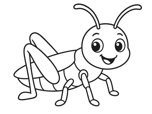 Cricket black-and-white printable coloring page for Preschool, Cricket with long feelers and large hind legs.