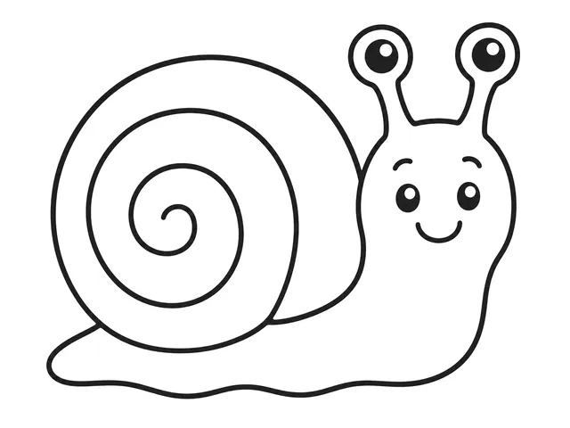 Garden Snail black-and-white printable coloring page for Preschool, Snail with a broad spiral shell and clear feelers.