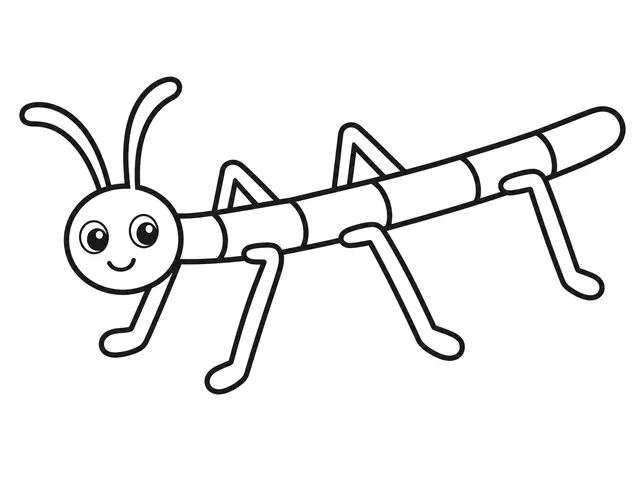 Stick Bug black-and-white printable coloring page for Preschool, Long stick-shaped insect with clearly separated legs.