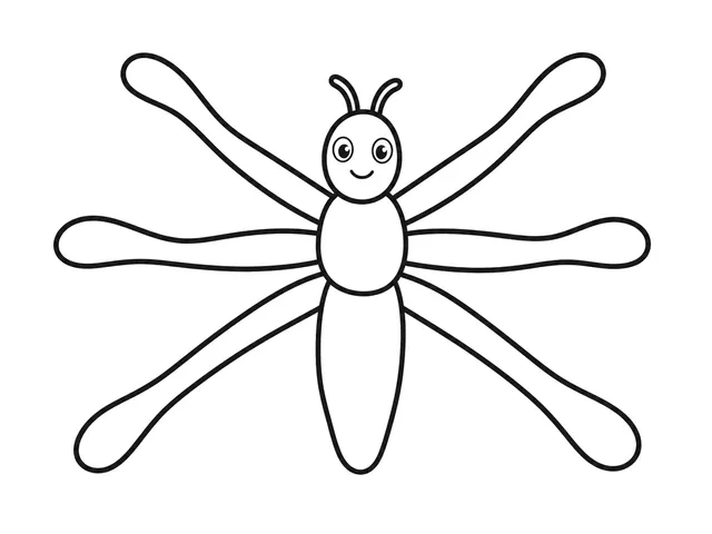 Water Strider black-and-white printable coloring page for Preschool, Water insect with a slim body and long legs.