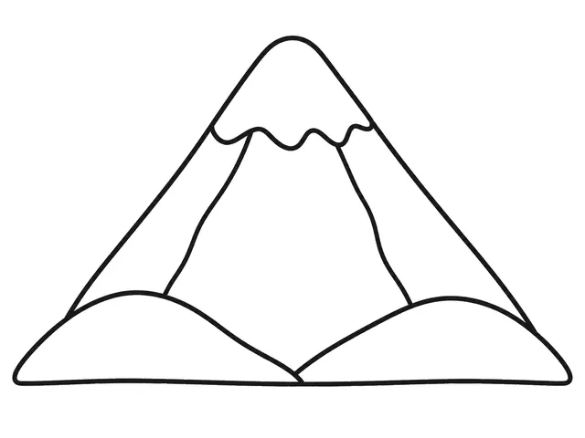 Mountain black-and-white printable coloring page for Preschool, simple mountain landscape with a clear peak and broad slopes