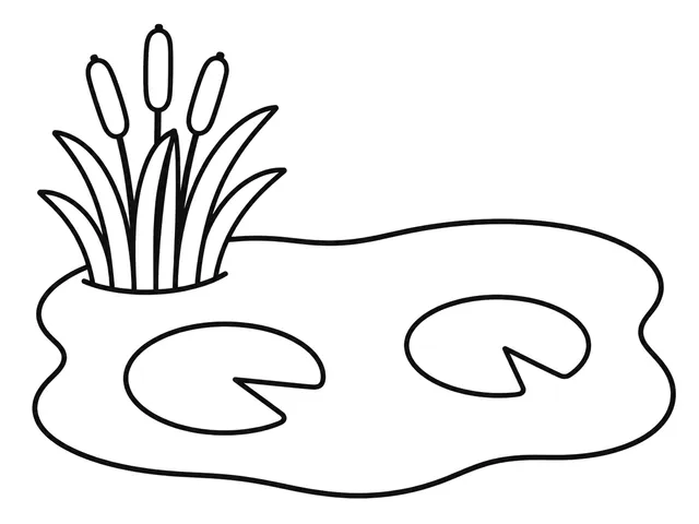 Pond black-and-white printable coloring page for Toddler, peaceful pond scene with broad water and shoreline shapes