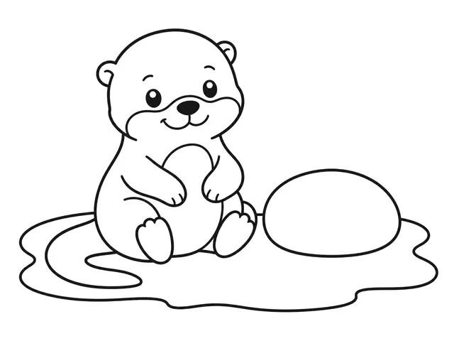 Otter Stone black-and-white printable coloring page for Kids, playful otter with a rounded body and broad river shapes