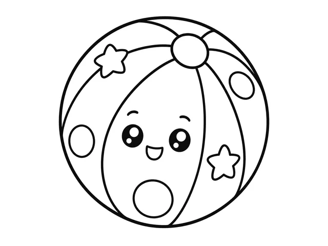 Ball black-and-white printable coloring page for Toddler, round play ball with large curved sections
