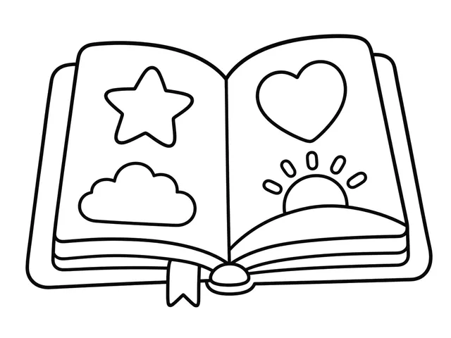 Story Book black-and-white printable coloring page for Toddler, friendly book with a clear cover and large page shapes