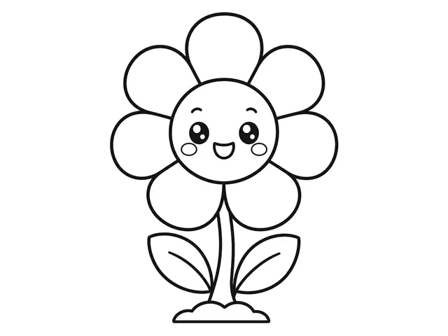 Flower black-and-white printable coloring page for Toddler, simple flower with broad petals and an open stem shape