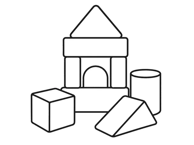 Toy Blocks black-and-white printable coloring page for Toddler, Stacked toy blocks with broad, clearly enclosed shapes.