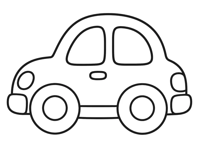 Toy Car black-and-white printable coloring page for Toddler, friendly toy car with a broad body, two large wheels, and clear windows