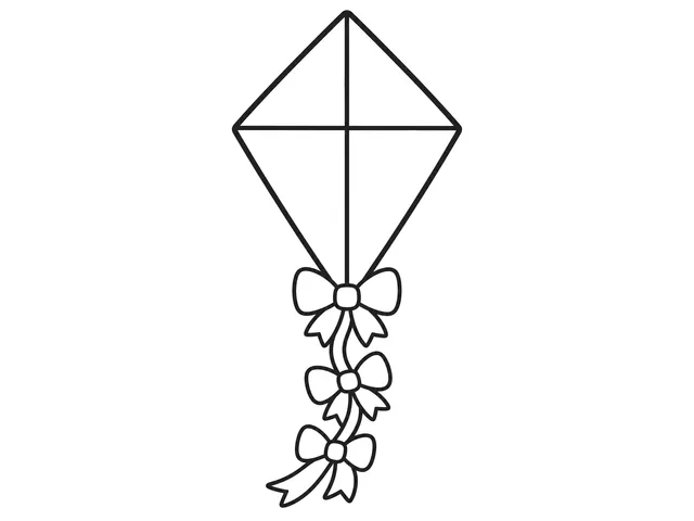 Toy Kite black-and-white printable coloring page for Toddler, Diamond-shaped kite with a long ribbon tail.