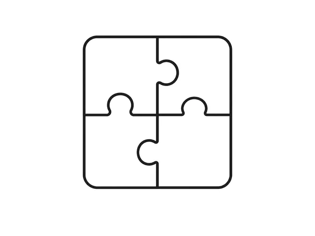Puzzle Toy black-and-white printable coloring page for Toddler, Four chunky interlocking puzzle pieces.