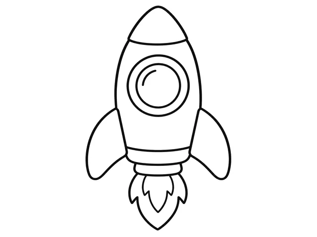 Toy Rocket black-and-white printable coloring page for Toddler, Rounded rocket with a window and large fins.