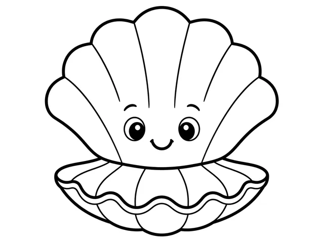 Clam Shell black-and-white printable coloring page for Preschool, Open shell with two large halves and simple ridges.