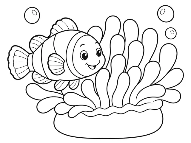 Clownfish black-and-white printable coloring page for Preschool, bold outlines and large easy-to-color shapes for a Clownfish coloring page