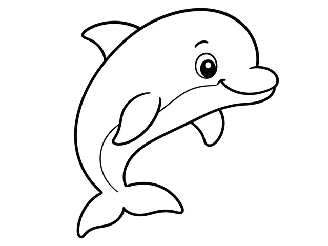 Dolphin black-and-white printable coloring page for Toddler, playful dolphin with a smooth curved body and clear fin