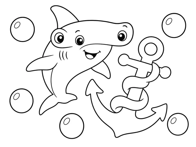Hammerhead Shark black-and-white printable coloring page for Kids, bold outlines and large easy-to-color shapes for a Hammerhead Shark coloring page