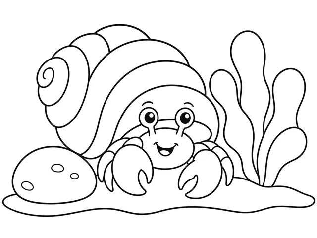 Hermit Crab black-and-white printable coloring page for Preschool, bold outlines and large easy-to-color shapes for a Hermit Crab coloring page
