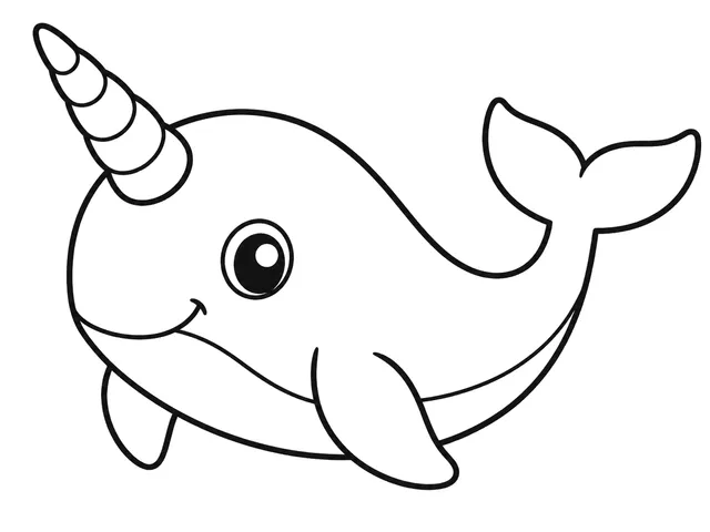 Narwhal black-and-white printable coloring page for Preschool, bold outlines and large easy-to-color shapes for a Narwhal coloring page