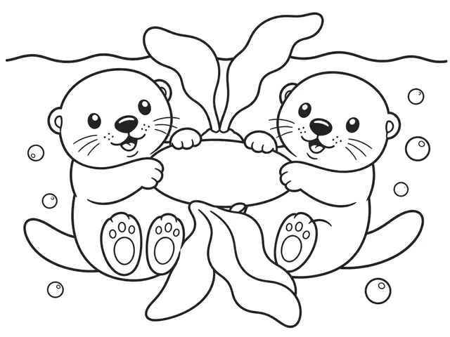 Sea Otter Float Friends black-and-white printable coloring page for Toddler, Floating sea otter with simple nearby ocean details.