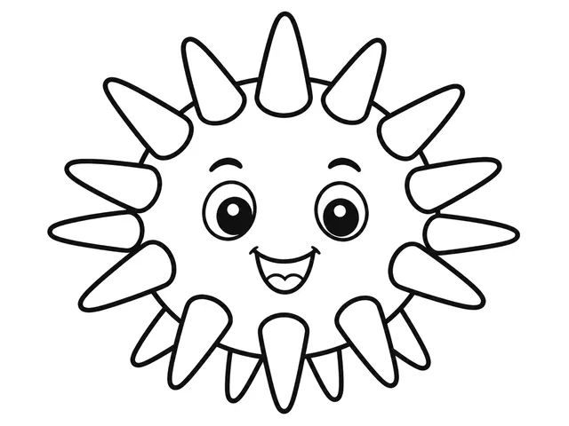 Sea Urchin black-and-white printable coloring page for Preschool, Round sea urchin with broad, spaced spines.