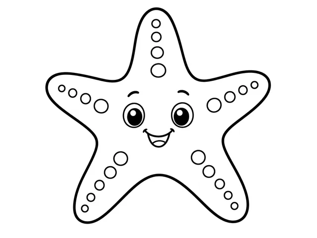 Starfish black-and-white printable coloring page for Preschool, Five-armed starfish with broad colorable sections.