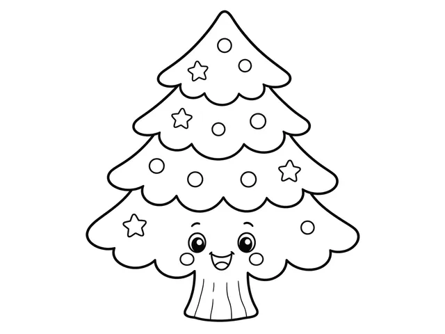 Pine Tree black-and-white printable coloring page for Toddler, simple pine tree with layered branches and a broad trunk