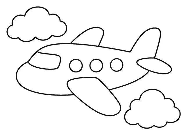 Airplane black-and-white printable coloring page for Preschool, bold outlines and large easy-to-color shapes for a Airplane coloring page