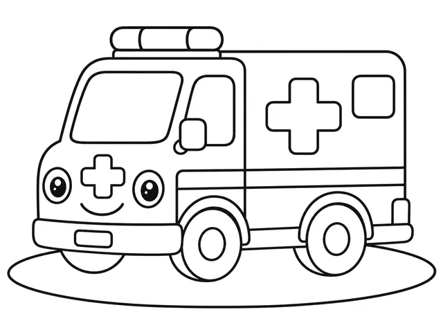 Ambulance black-and-white printable coloring page for Preschool, bold outlines and large easy-to-color shapes for a Ambulance coloring page