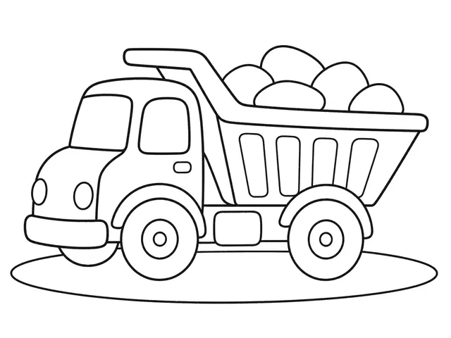 Dump Truck black-and-white printable coloring page for Preschool, bold outlines and large easy-to-color shapes for a Dump Truck coloring page