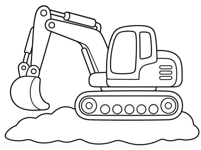 Excavator black-and-white printable coloring page for Preschool, bold outlines and large easy-to-color shapes for a Excavator coloring page