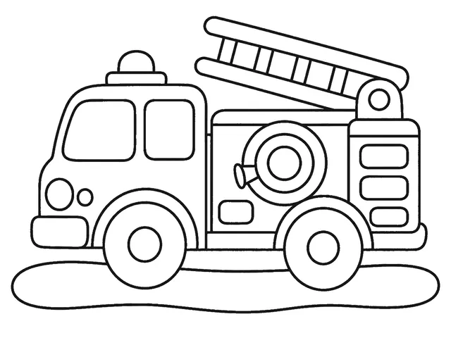 Fire Truck black-and-white printable coloring page for Preschool, bold outlines and large easy-to-color shapes for a Fire Truck coloring page