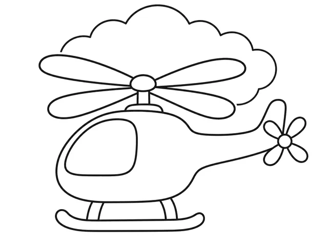 Helicopter black-and-white printable coloring page for Preschool, Helicopter with visible main and tail rotors.