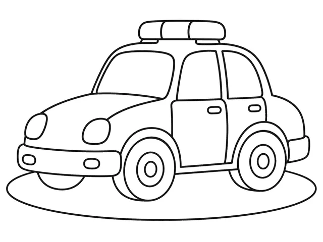 Police Car black-and-white printable coloring page for Preschool, bold outlines and large easy-to-color shapes for a Police Car coloring page