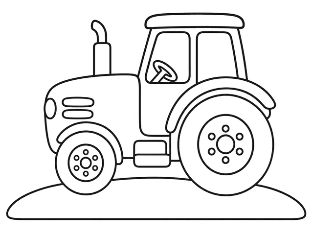 Tractor black-and-white printable coloring page for Preschool, bold outlines and large easy-to-color shapes for a Tractor coloring page