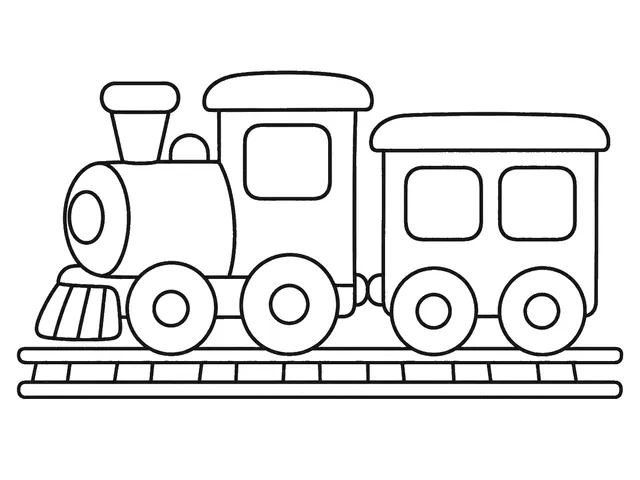 Train black-and-white printable coloring page for Toddler, connected train cars with large windows and wheels