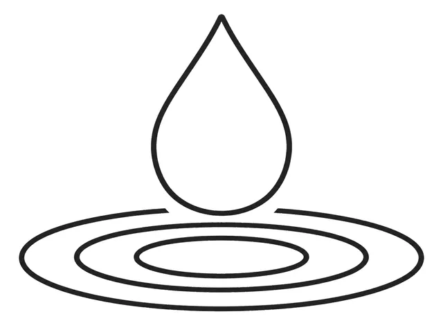 Raindrop black-and-white printable coloring page for Toddler, large raindrop with a simple cloud and puddle anchor